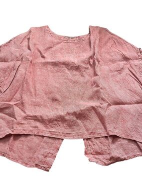 Flax 100% Linen Relaxed Pink White Stitch Open Back Top Size XL Lagenlook Boho